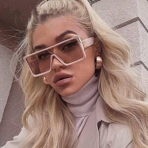 Oversized Square Sunglasses Fashion Beige Frame Unisex Beach Trendy Lentes Gafas